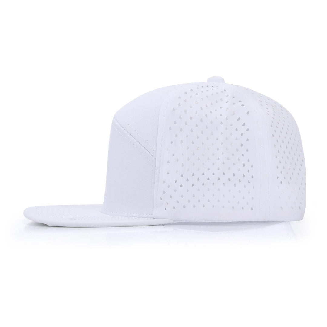 White 6 Panel Flat Bill Trucker Snapback