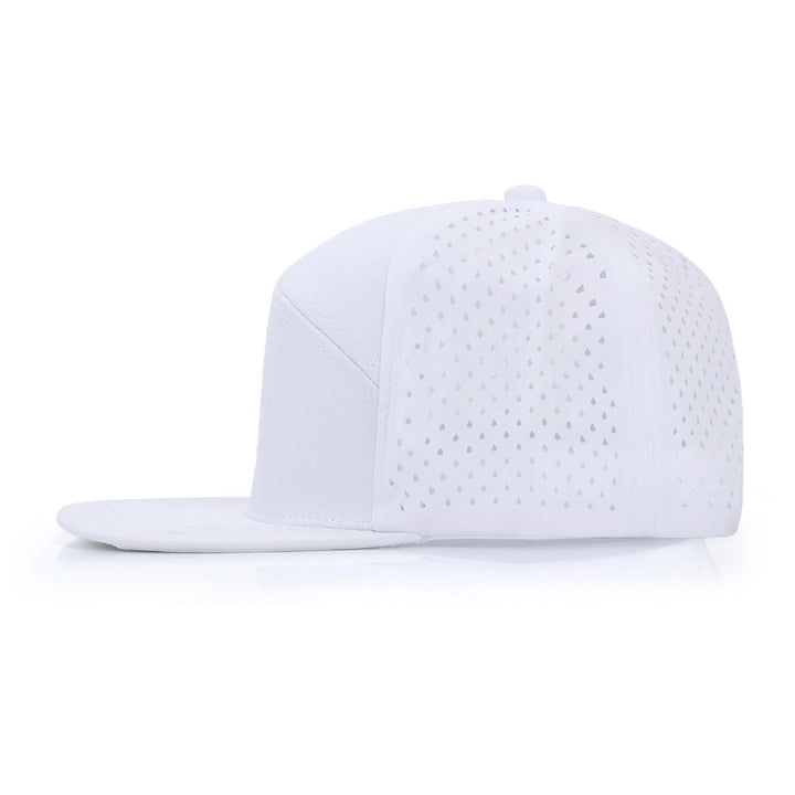 White 6 Panel Flat Bill Trucker Snapback