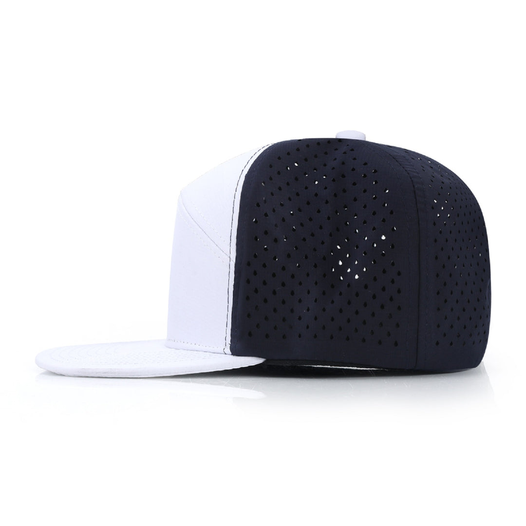 White/ Navy 6 Panel Flat Bill Trucker Snapback