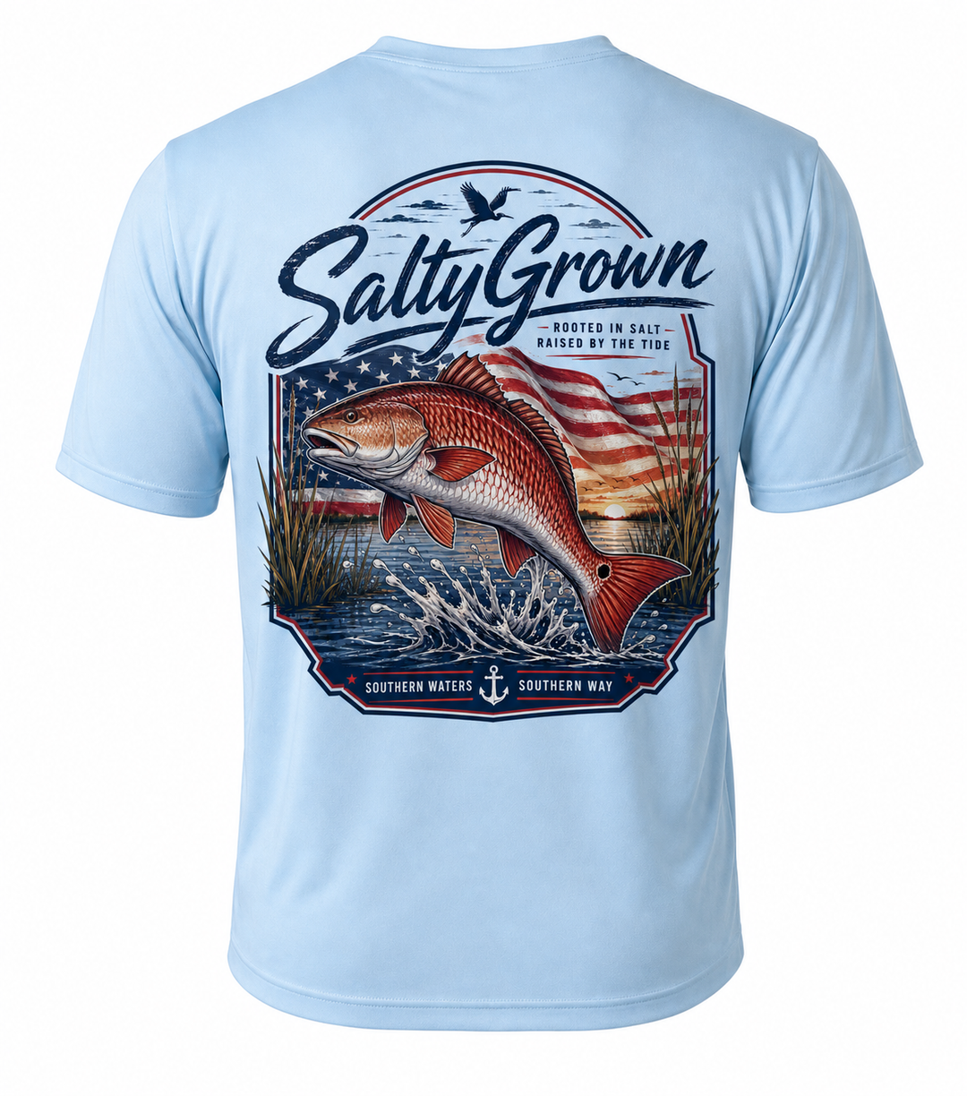 SaltyGrown Men's USA Redfish Short Sleeve Performance Shirt SaltyGrown