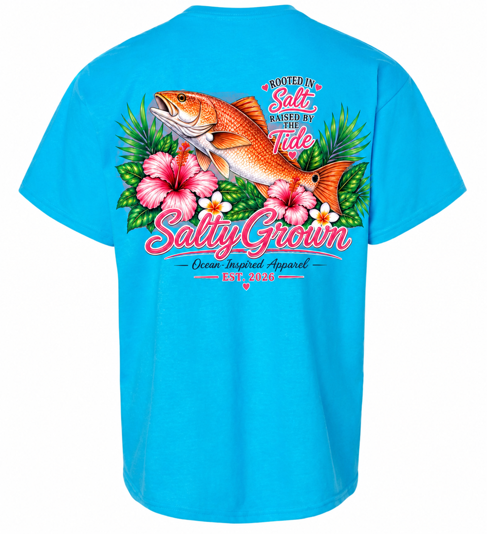 SaltyGrown Kids'/Girl Redfish Short Sleeve Cotton Shirt SaltyGrown