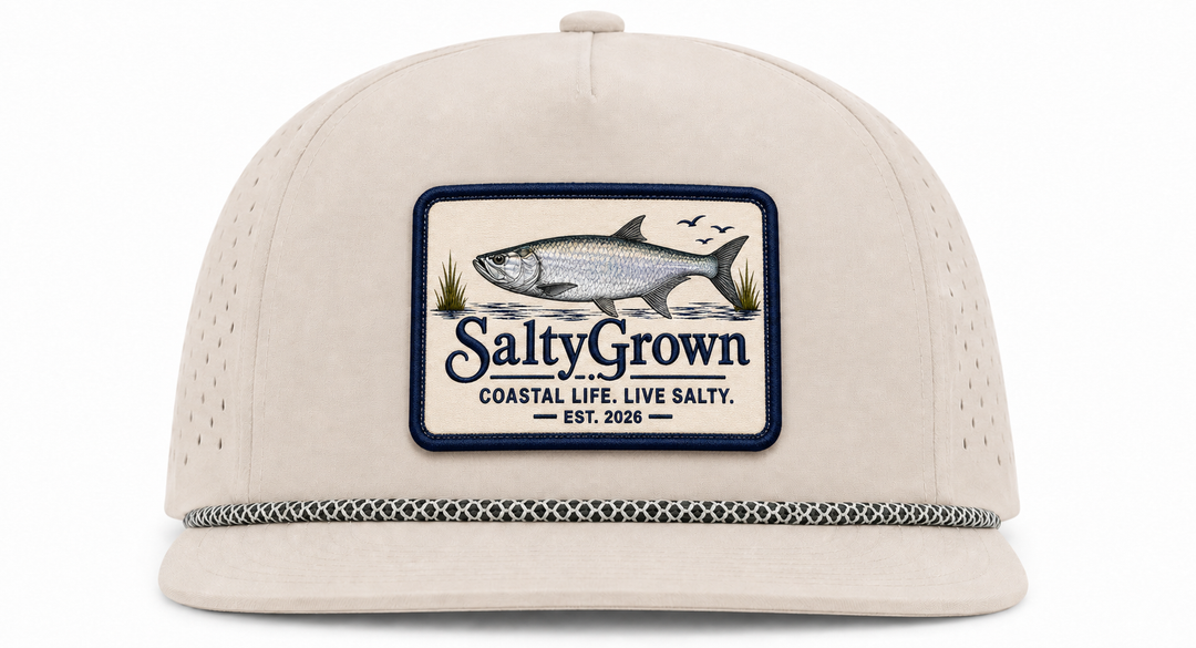 Beige 5 Panel Flat Brim Rope Snapback Cap