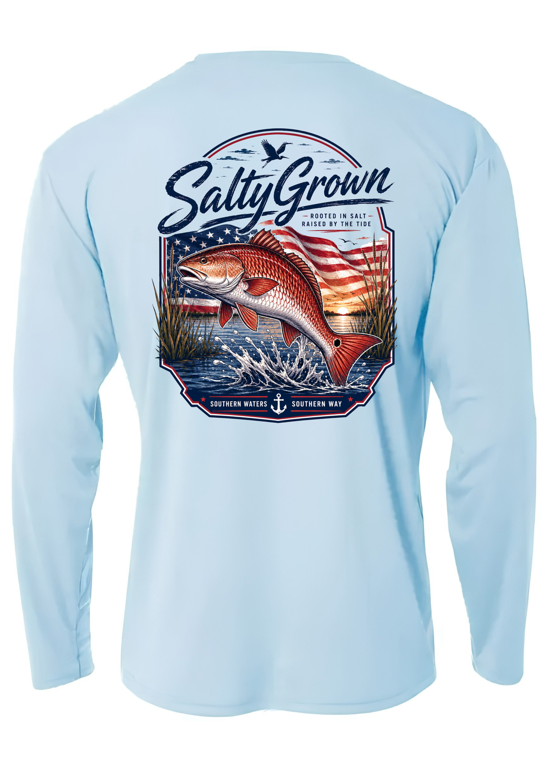 SaltyGrown Men's USA Redfish Long Sleeve Performance Shirt SaltyGrown
