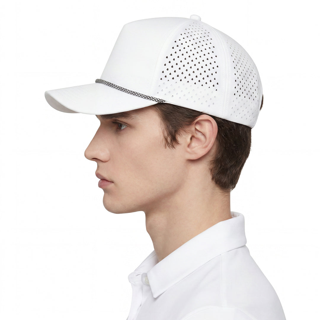 White Rope 5 Panel Quick Dry Snapback Cap