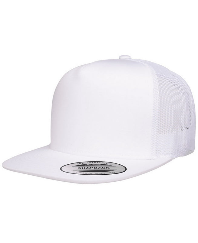 White 5 Panel High-Profile Flat Bill Snapback