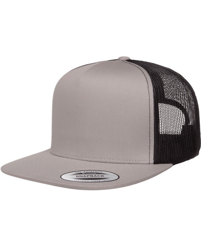 Silver/Black 5 Panel High-Profile Flat Bill Snapback