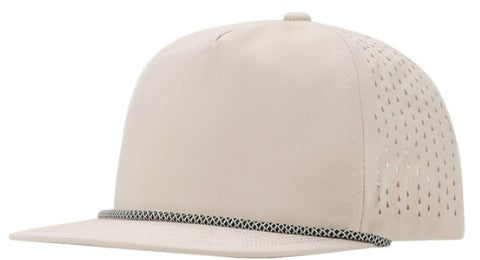 Beige 5 Panel Flat Brim Rope Snapback Cap