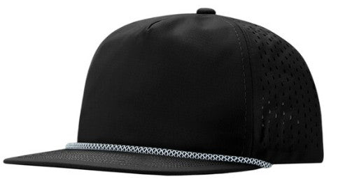 Black 5 Panel Flat Brim Rope Snapback Cap