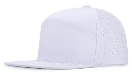 White 6 Panel Flat Bill Trucker Snapback