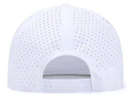 White 6 Panel Flat Bill Trucker Snapback