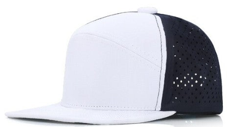White/ Navy 6 Panel Flat Bill Trucker Snapback