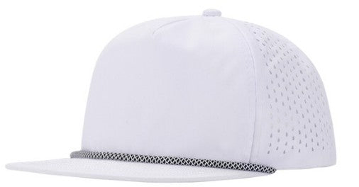 White 5 Panel Flat Brim Rope Snapback Cap